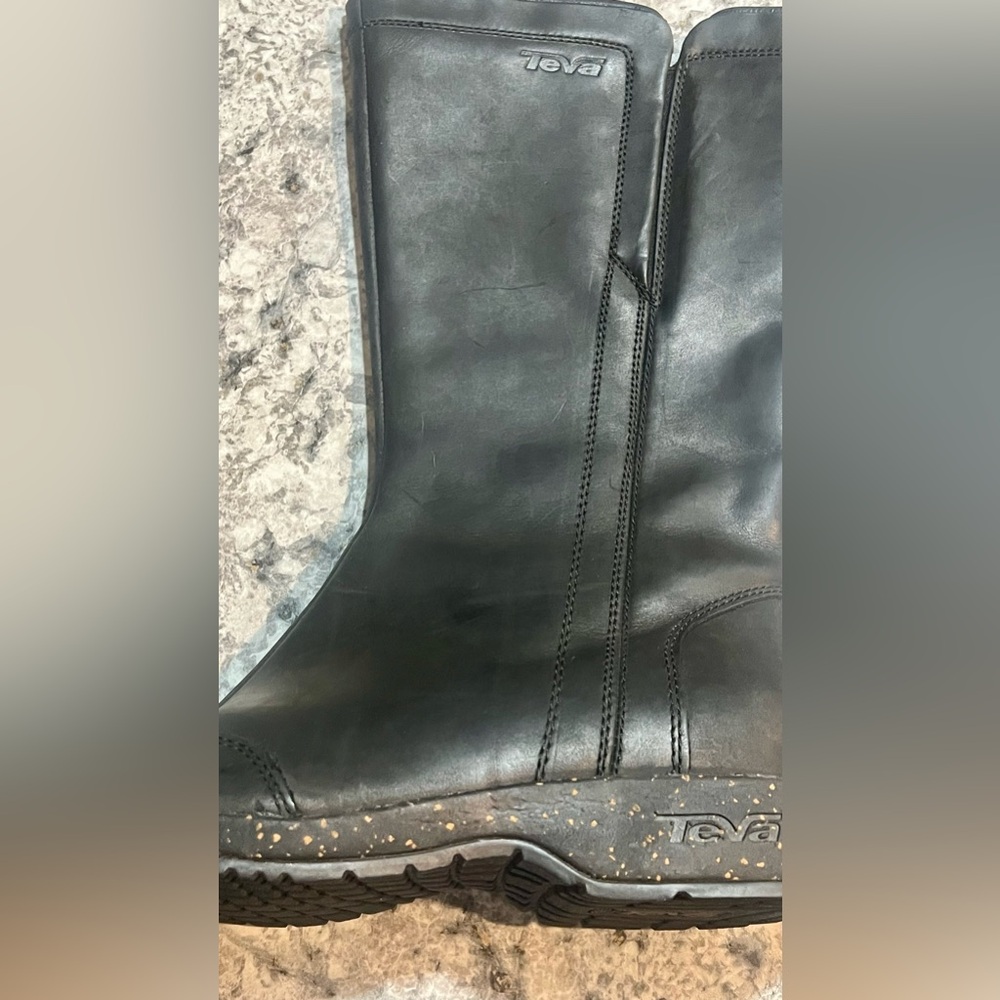 Teva Capistrano Women 10 Black Waterproof Leather Mid Calf Side Zip Riding Boots